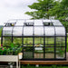 Side view of the Vego Pacific 10.5ft Wide Greenhouse showing three open roof vents and polycarbonate side panels