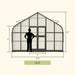 Front dimension diagram of the Vego Pacific greenhouse showing 12.5-foot width, 9.7-foot peak height and 4-foot doorway.