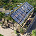 Elevated view of the Vego Garden Pacific 12.5ft greenhouse showing its roof panels and ventilation layout.