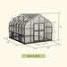 Vego Pacific Greenhouse 10.5 by 12.5 feet dimensional diagram showing exterior width, length, height and double doors