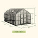 Vego Pacific Greenhouse 10.5 by 16.5 feet dimensional diagram showing exterior width, length, height and double doors