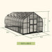 Vego Pacific Greenhouse 10.5 by 20.5 feet dimensional diagram showing exterior width, length, height and double doors