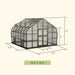 Vego Pacific Greenhouse 12.5 by 12.5 feet dimensional drawing showing exterior width, length, height and doors.