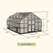 Vego Pacific Greenhouse 12.5 by 16.5 feet dimensional drawing showing exterior width, length, height and doors.