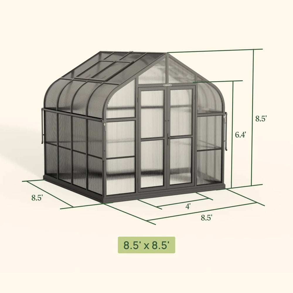 vego pacific greenhouse 8.5'x8.5' dimensions