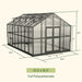 Vego Victorian Greenhouse 10.5 x 16.5 ft full-polycarbonate model with greenhouse dimensions and roof vents illustrated